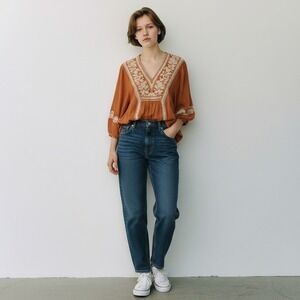 American Eagle Rusty Brown Peasant Top Oversize Boho Cottage Size Medium READ